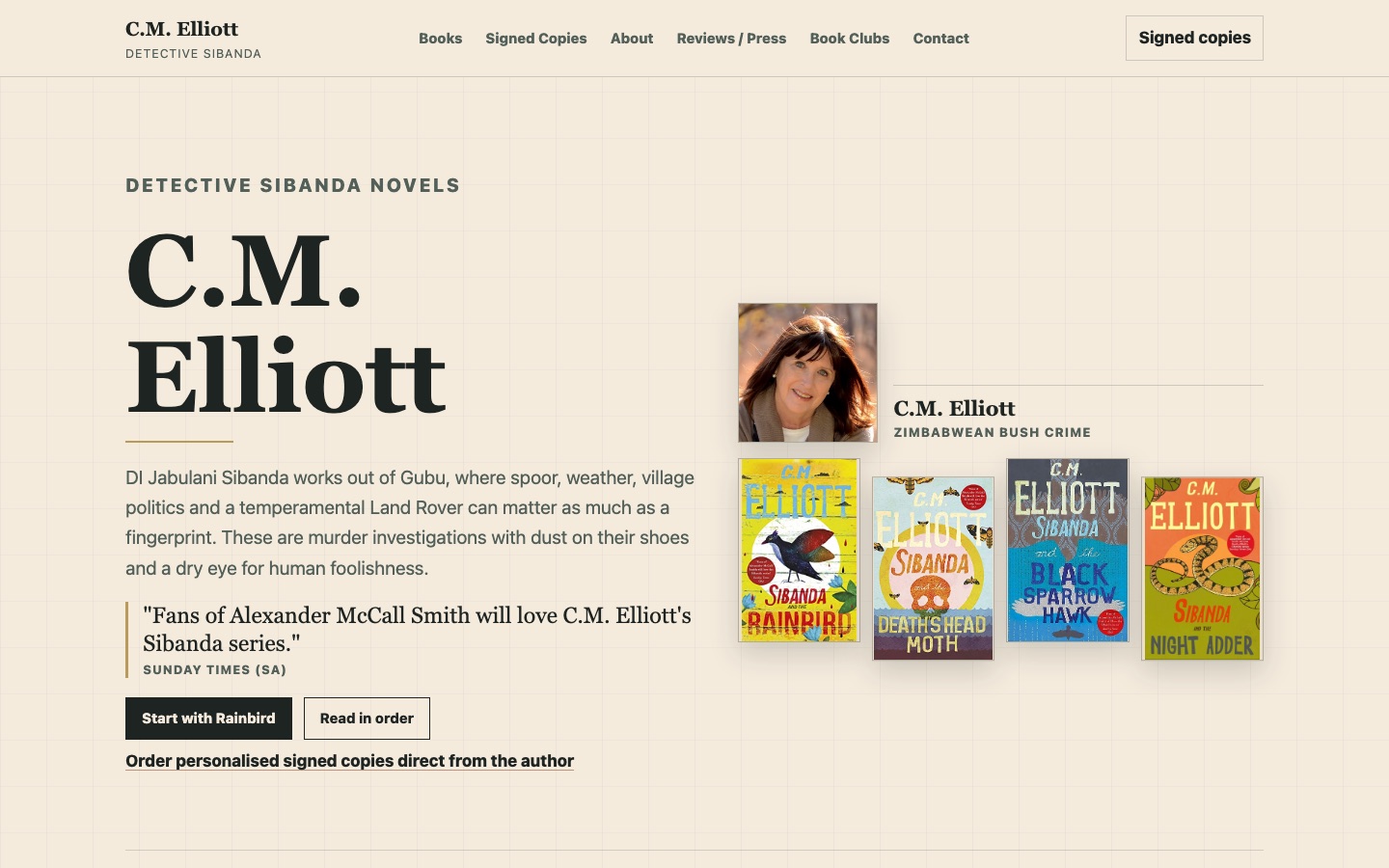 C.M. Elliott homepage screenshot